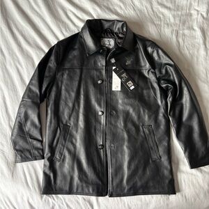 NWT A Collezione Soft Faux Leather Jacket Pea Coat Black Men’s Medium Made Italy